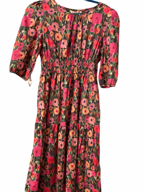 Kormei cotton colorful floral bohemian style size M midi dress.